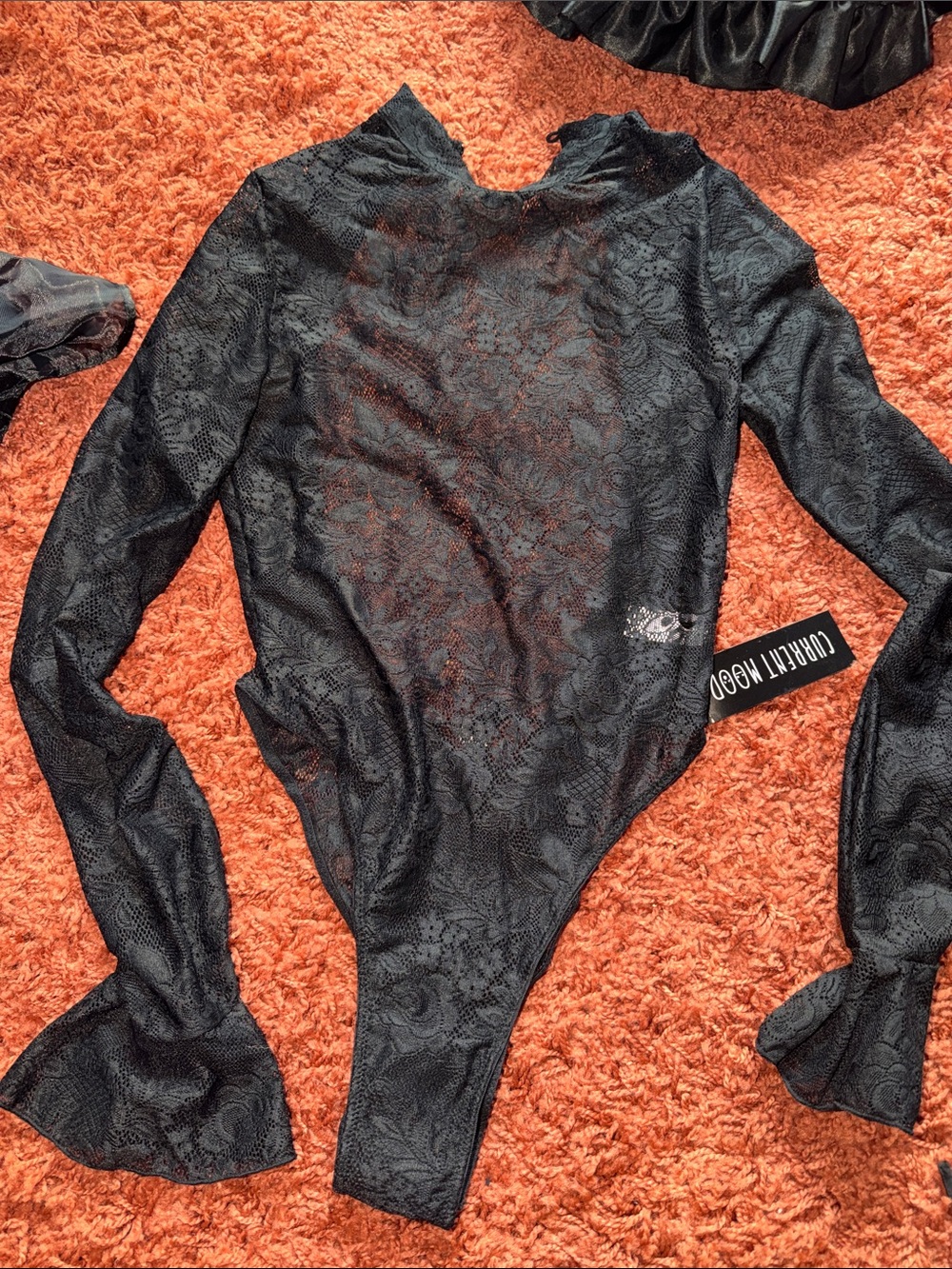 Current Mood Black Lace Long-Sleeve Girls' One-Piece Bodysuit